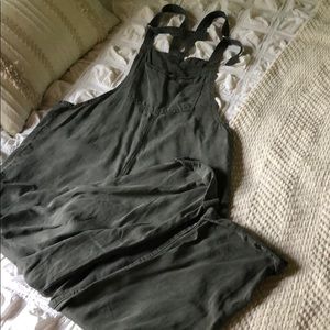 Aerie olive green linen overalls